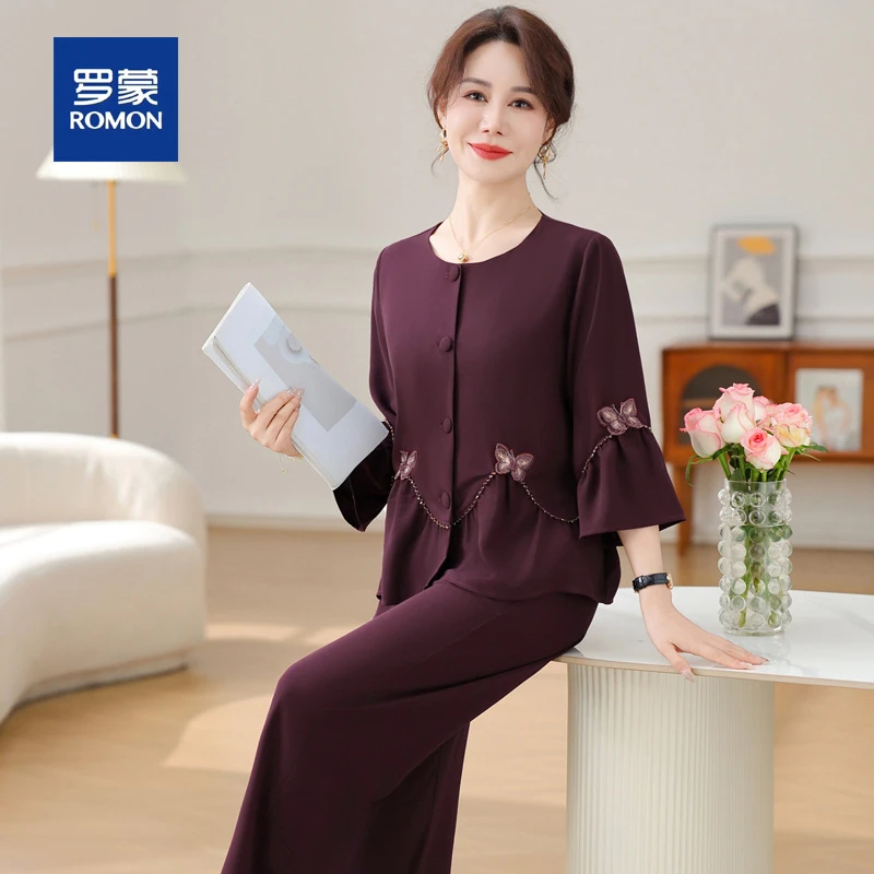 罗蒙妈妈春装端庄大气套装阔太太气质小衫中老年春夏上衣两件套女
