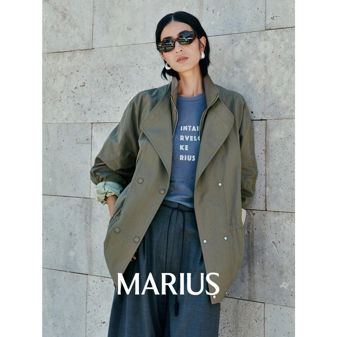 MARIUS“爆米花”百搭宽松直身显高瘦柔软插肩假两件短风衣外套