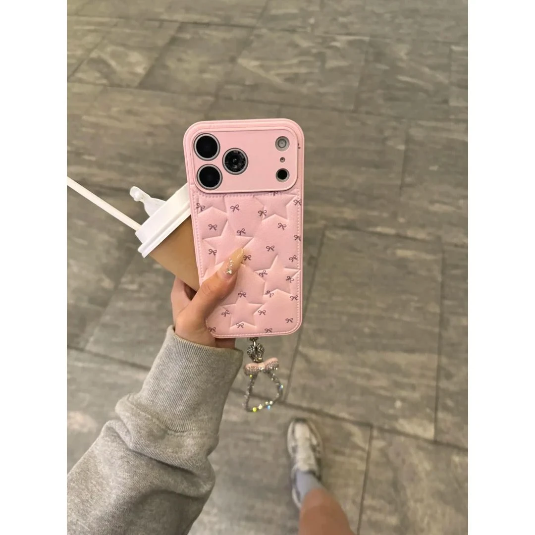 精孔蝴蝶结五角星压印皮纹适用iPhone16promax手机苹果壳17防摔15