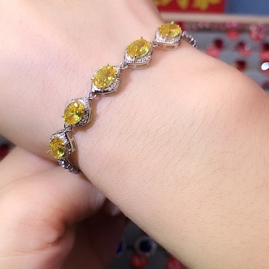 黄晶手链银S925镶嵌手链