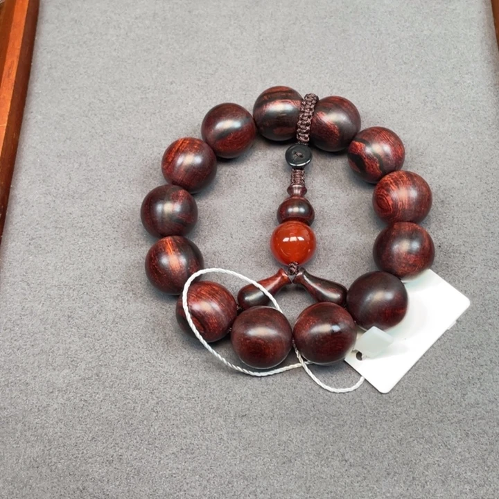 正***入黄花梨/降香黄檀手串/手链海南黄花梨帝王紫山水纹18