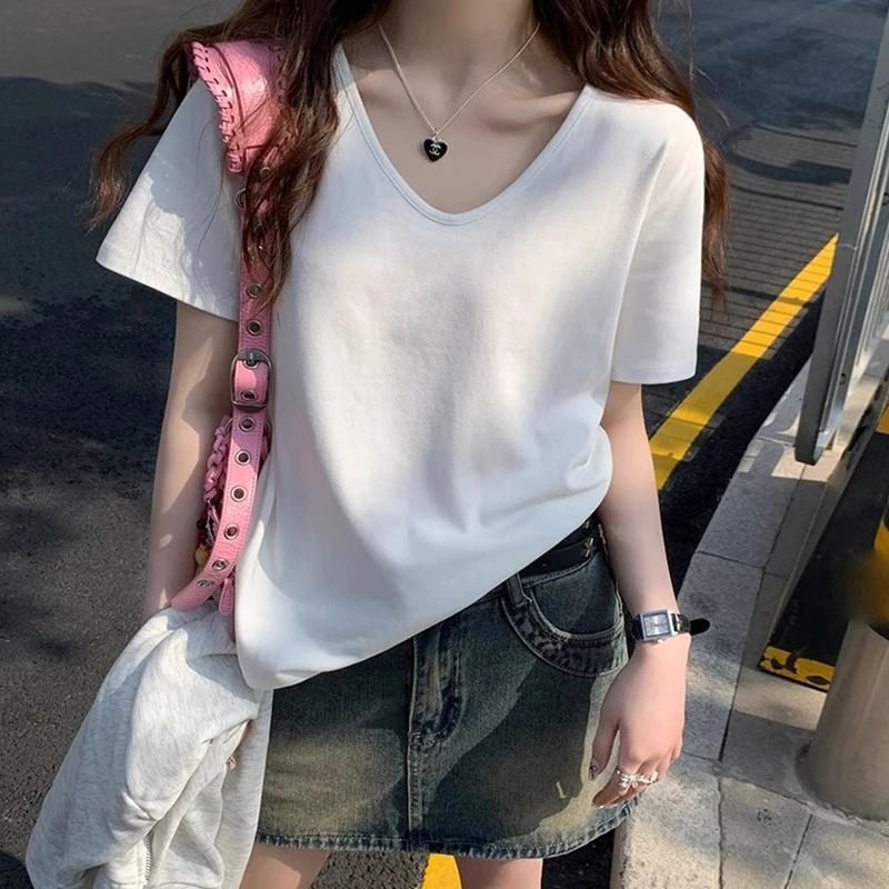 超柔软宽松大版短袖t恤2025夏季韩版纯色显瘦百搭洋气衣服女 6066