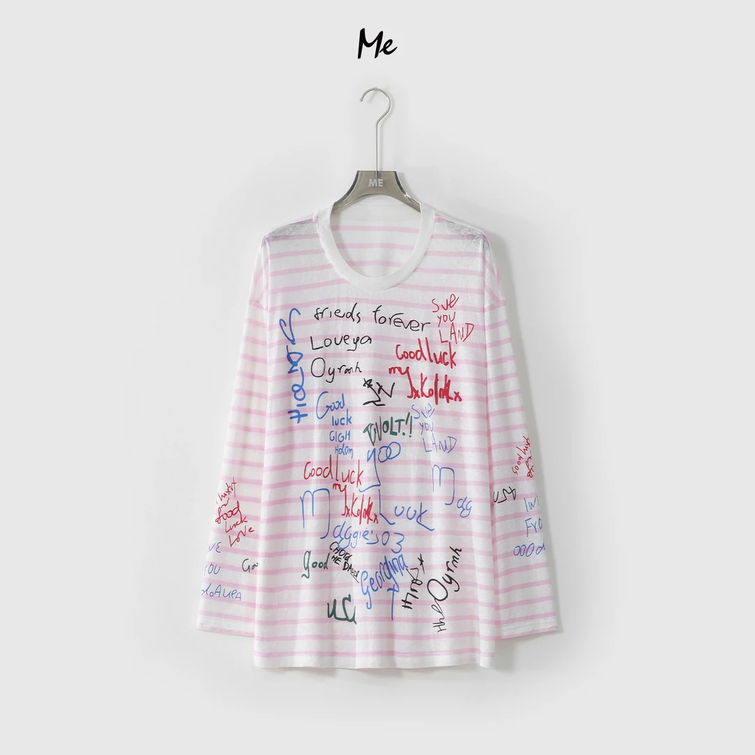 ME【幸运涂鸦罩衫】天丝混纺涂鸦印花显瘦百搭一手长T恤MESS4413