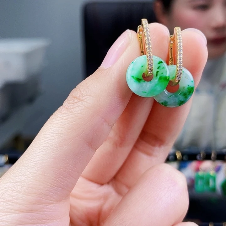 翡翠耳饰银S925镶嵌饰品