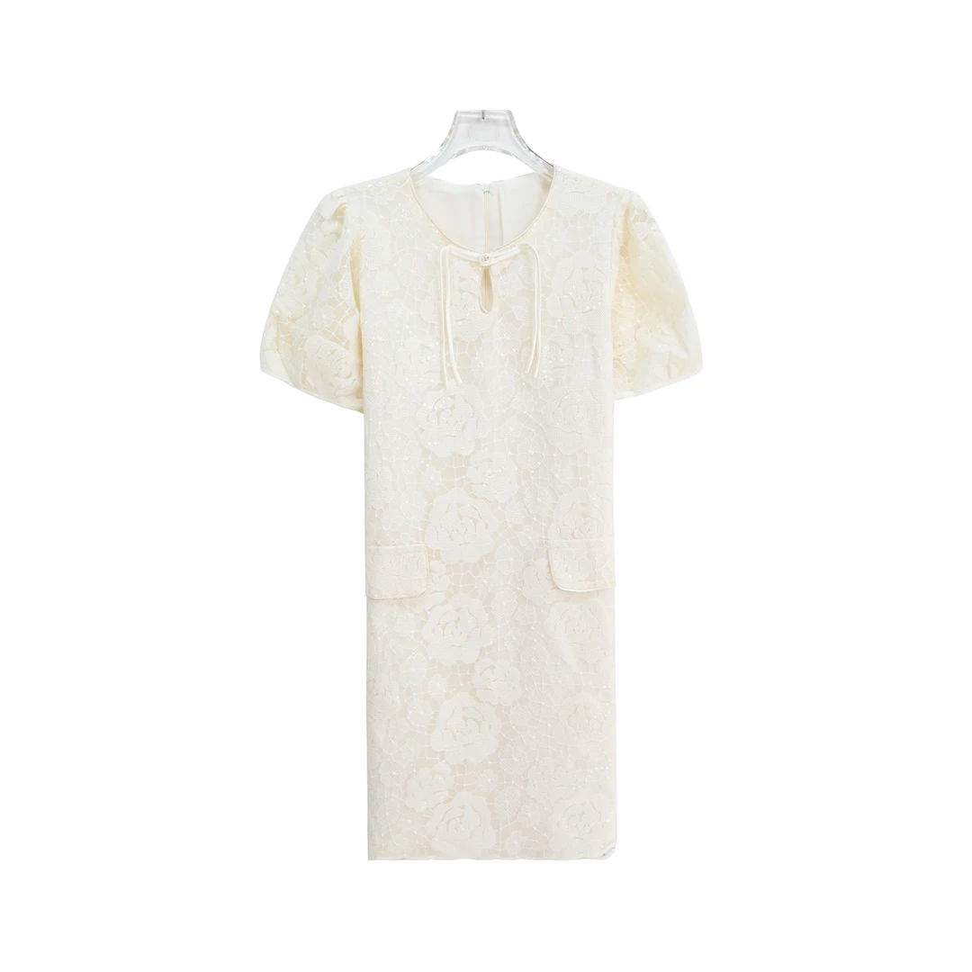 新中式圆领印花国风提花夏季优雅连衣裙S1569