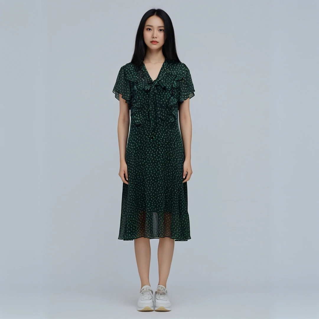 【依帆专属】F193夏季飞飞袖V领荷叶袖碎花中腰连衣裙