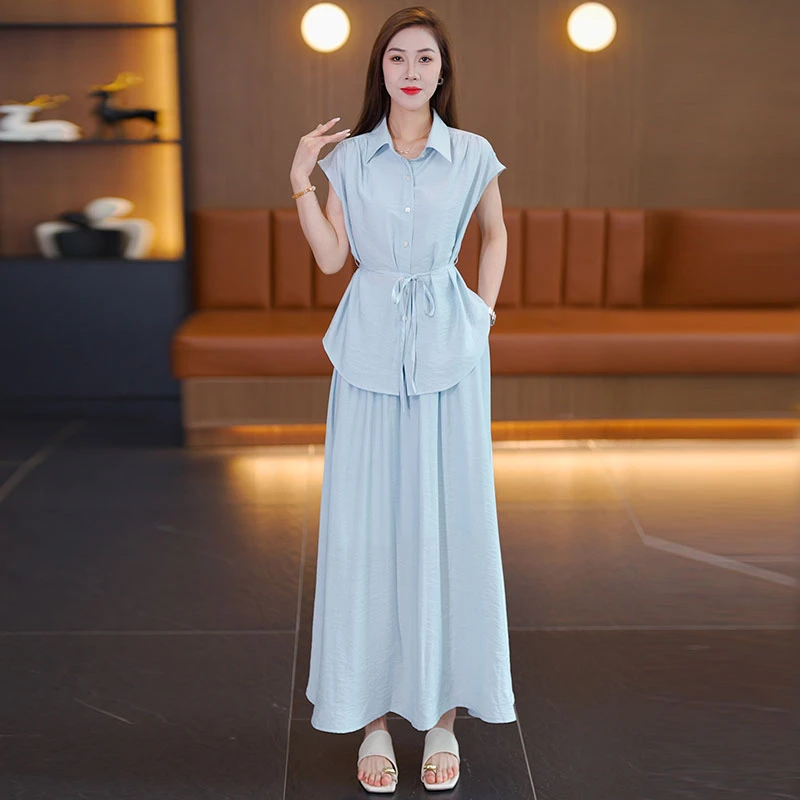 时尚套装2025夏季新款洋气遮肉显瘦无袖衬衫女半身裙子气质两件套