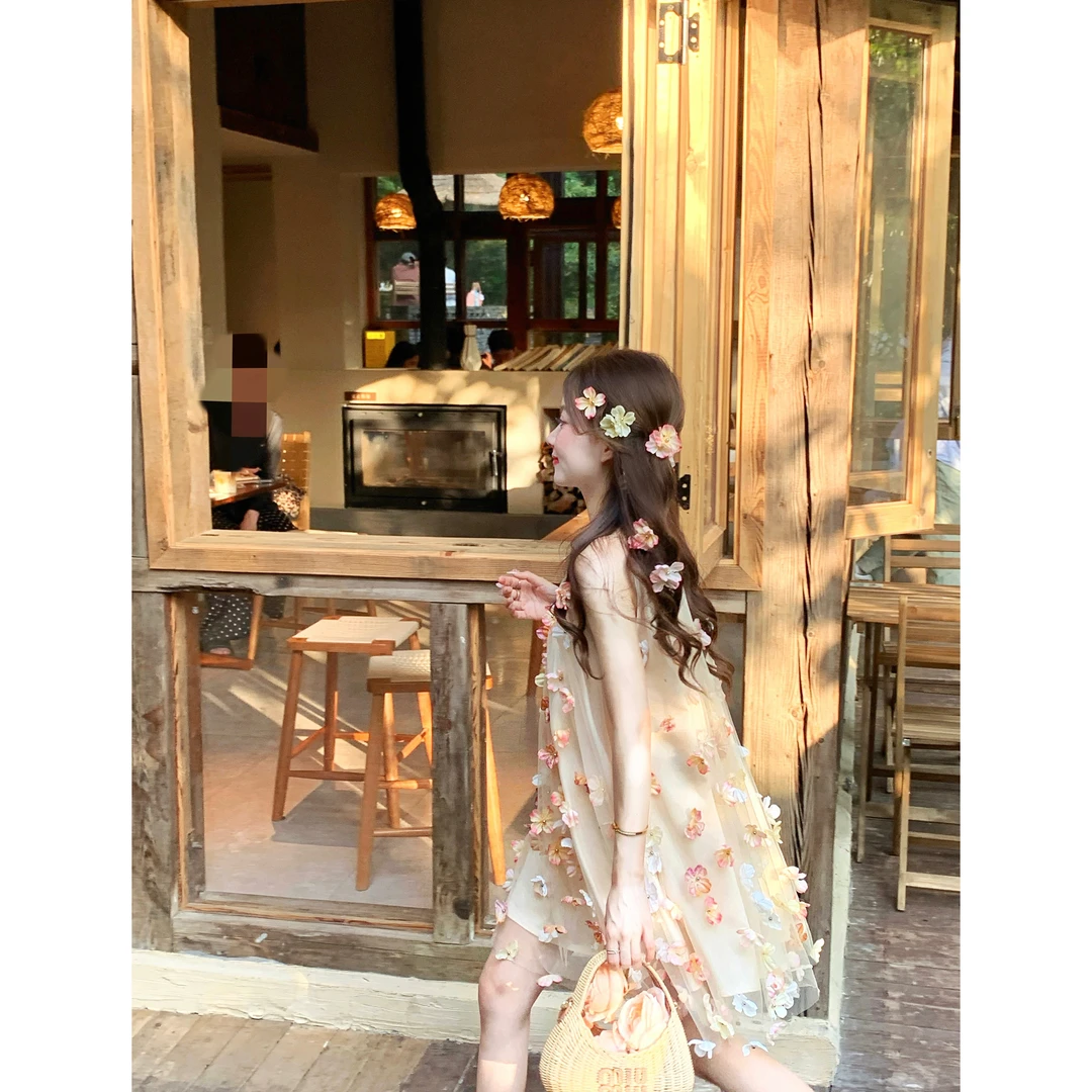 Q女家 花神的爱意/绝美花朵法式挂脖连衣裙夏小个子生日公主裙子