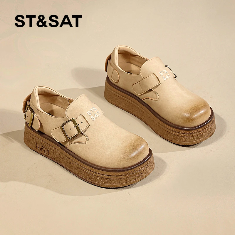 星期六擦色厚底勃肯鞋春季新款复古百搭乐福鞋女款时尚单鞋一脚蹬