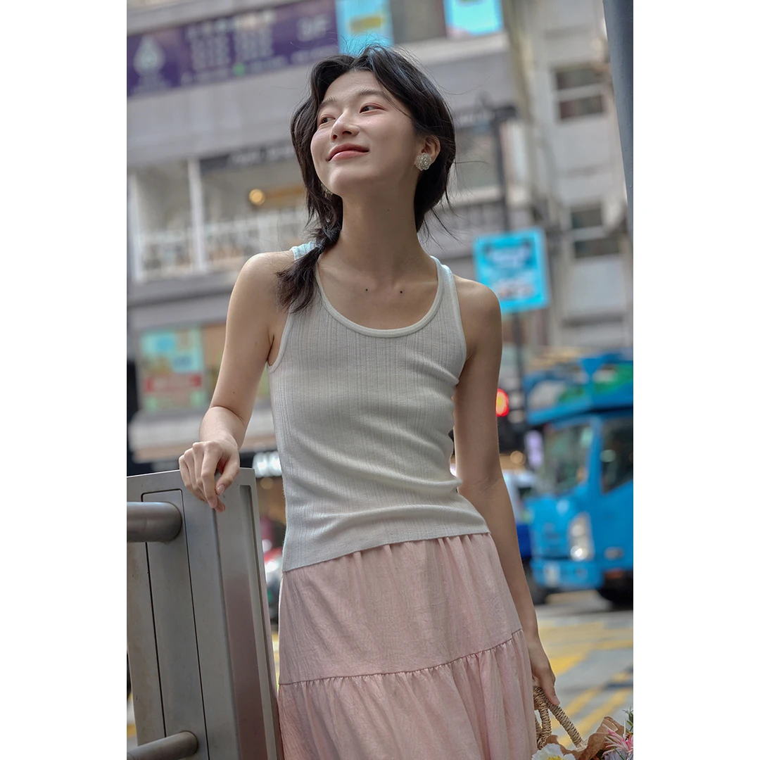 觅定白色工字背心女春夏2025新款纯色百搭修身短款上衣WM52392