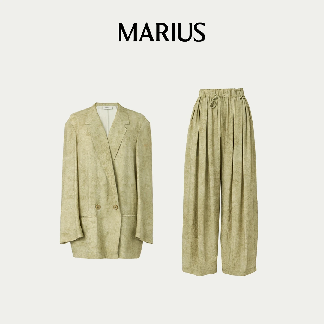 MARIUS“干丝系列”印花休闲西装松紧腰系带裤套装时尚夏季