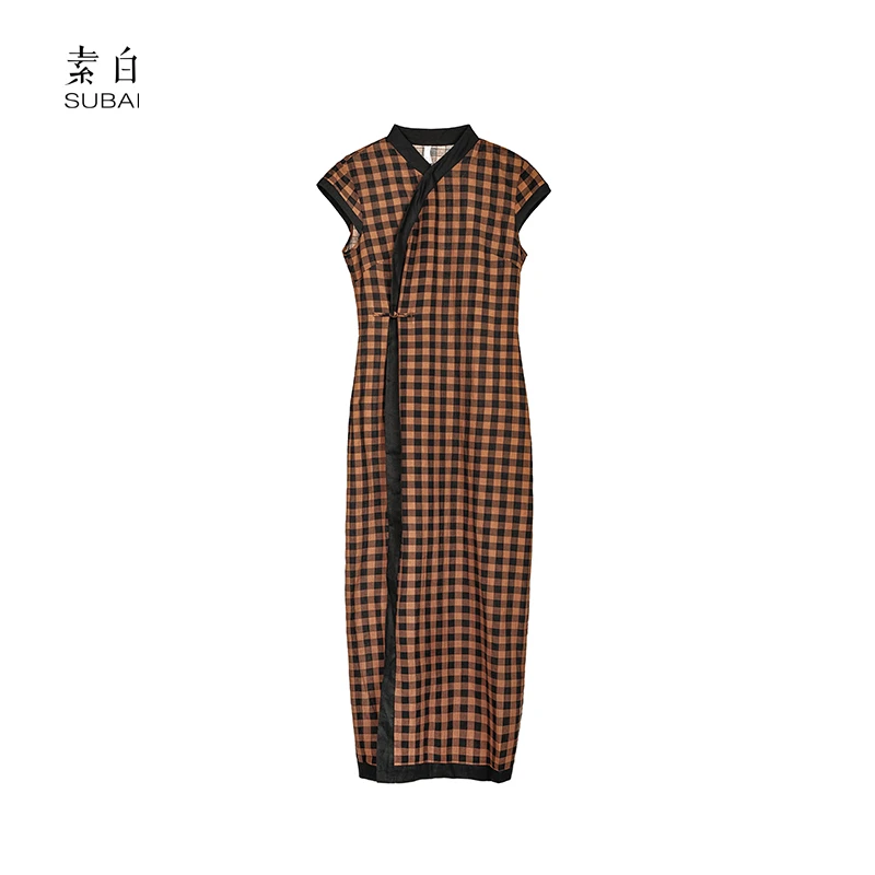 素白【旗开得胜】新中式国风气质显瘦格子连衣裙旗袍SB2504QP01419