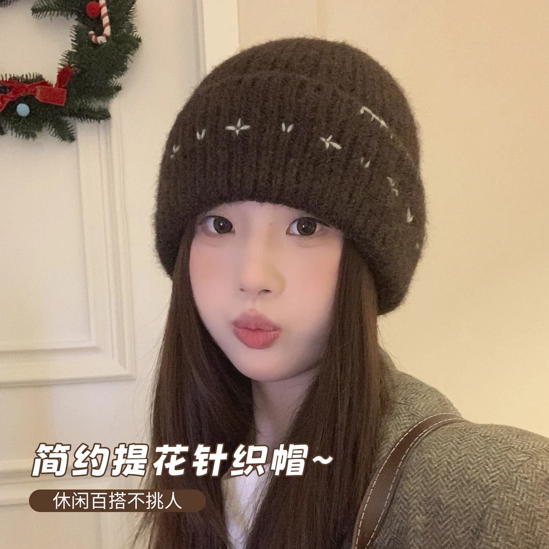 大头星球针织帽女冬大头围毛线帽保暖百搭包头帽子