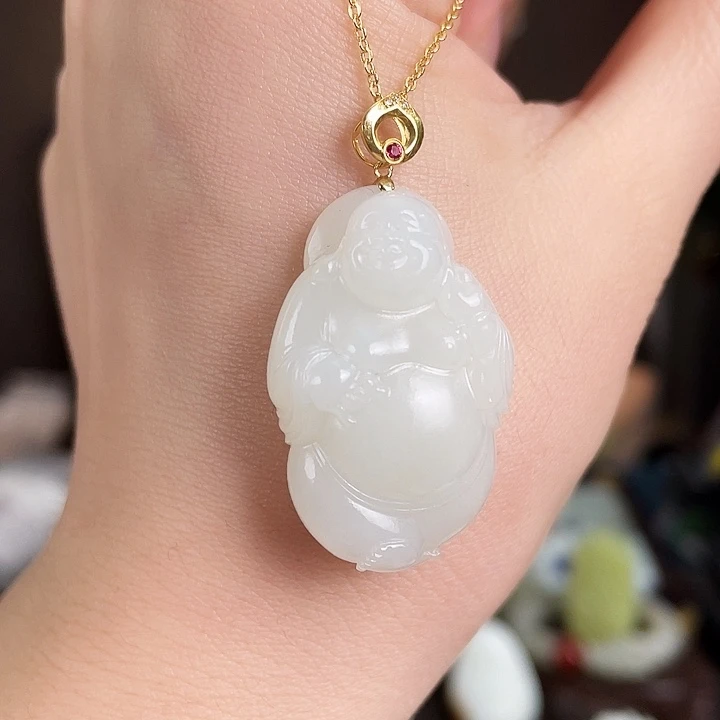 和田玉18K金镶嵌颈饰定制发货