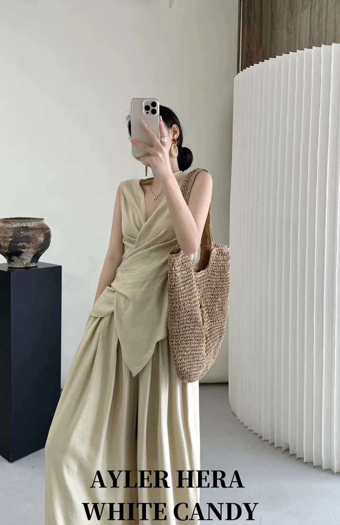 【小胖家】7507绑带无袖背心阔腿裤两件套