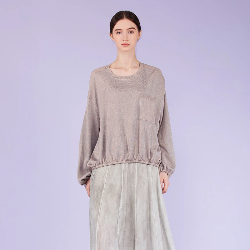 README60222140收摆宽松套衫套头设计师休闲时尚百搭圆领纯色女士