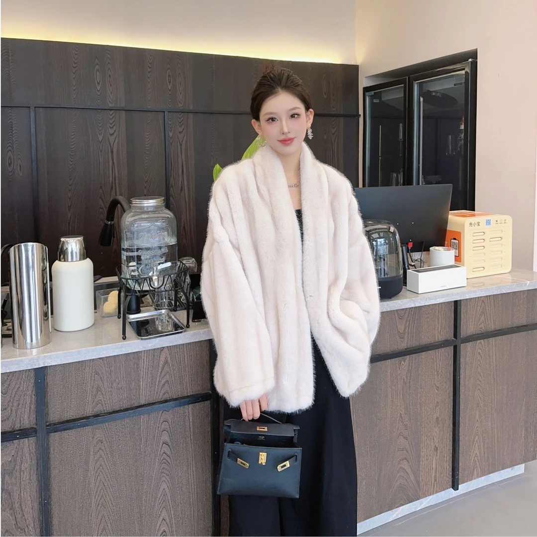 2025新款加厚貂绒仿皮草外套女V领手工抽刀毛毛大衣慵懒风R5036C