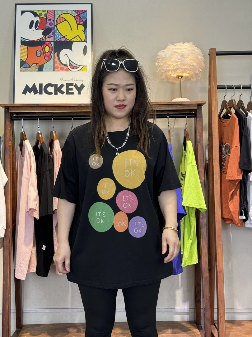 T恤-10609大码女装春夏棉质胖MM宽松印花领口磨破工艺百搭时尚
