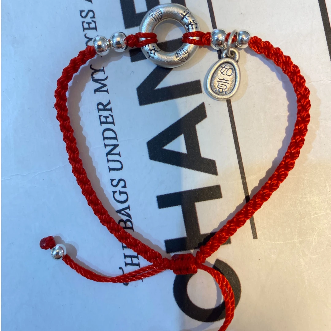 足银手链 足银999平安扣复古红绳手链男女情侣送闺蜜礼物手工编绳