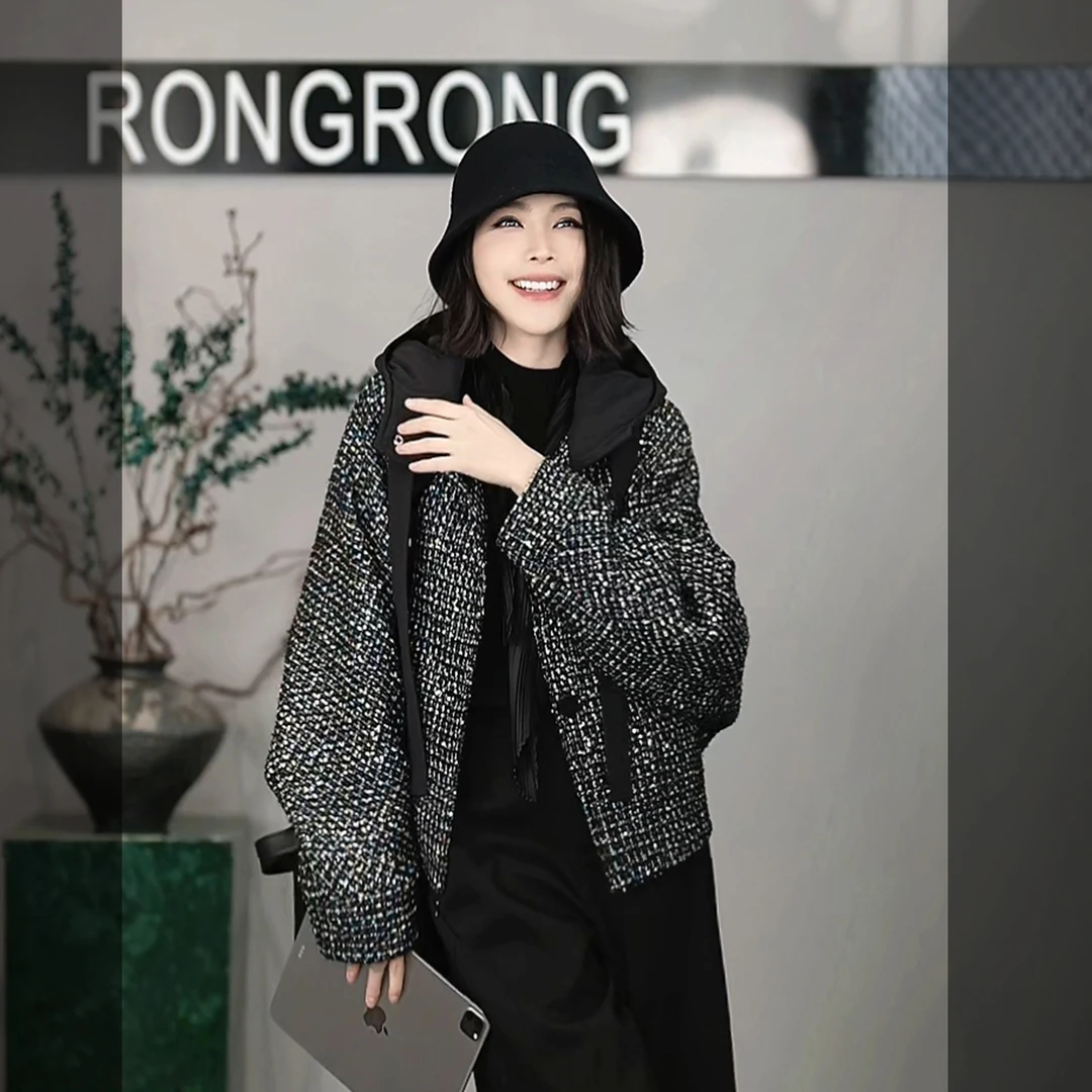 溶溶【斑斓星夜】RONGRONG 混色粗花呢拼接小香风连帽外套ZGQ6W2856