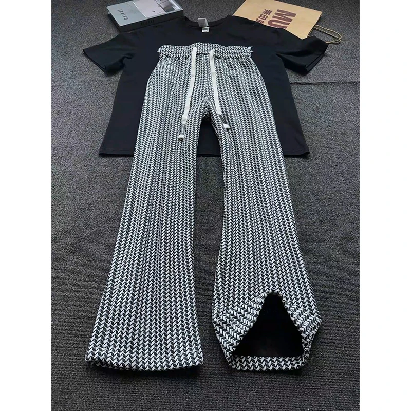 美式cleanfit菱形格纹裤男秋季小众设计感裤子宽松bf慵懒风直筒裤