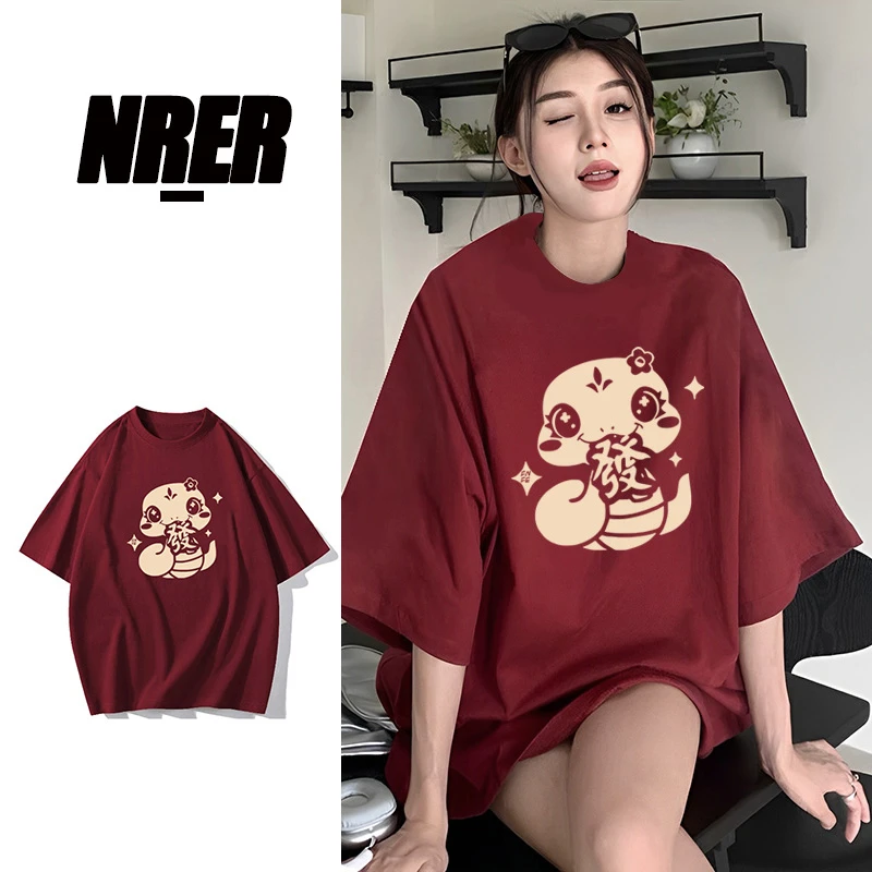 FNFE小众纯棉短袖休闲夏季半袖宽松潮流印花情侣t恤圆领情侣装