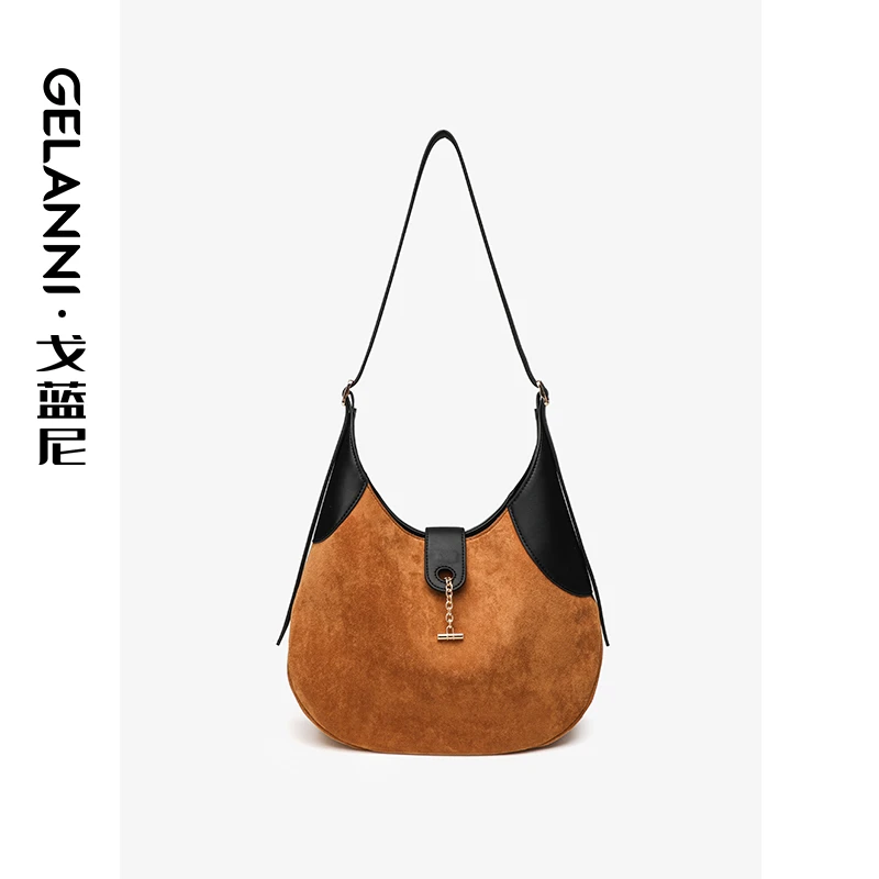 GELANNI复古磨砂马鞍包棕色时尚百搭简约