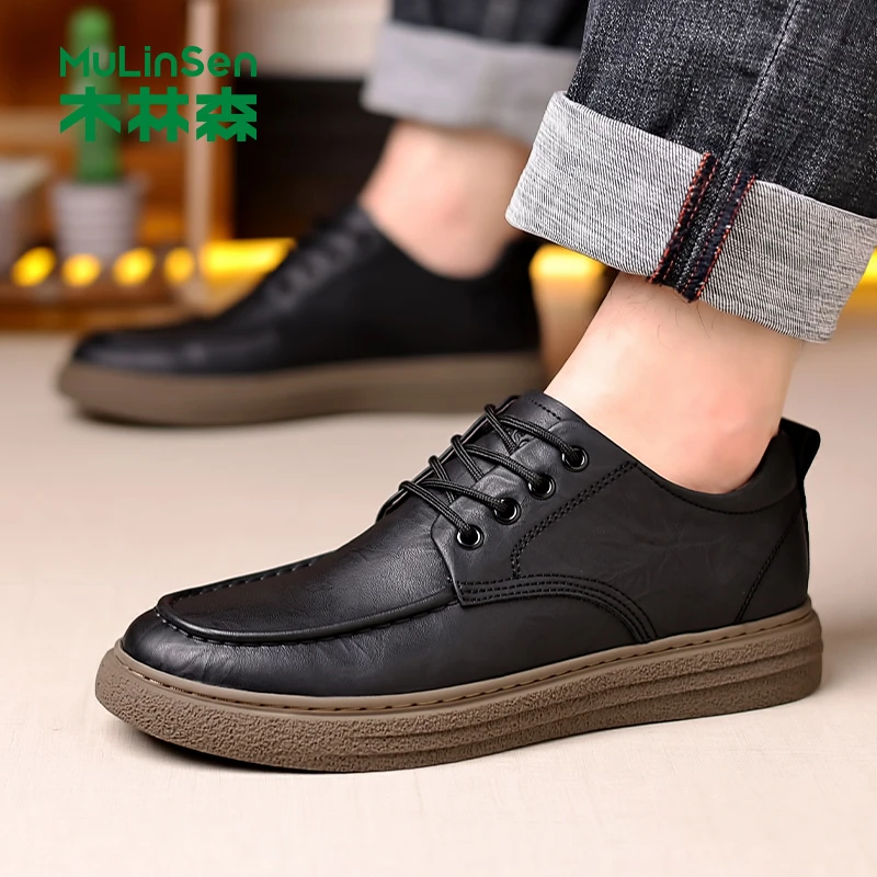 木林森男鞋2025新款商务休闲皮鞋软底低帮马丁靴男款英伦风工作鞋