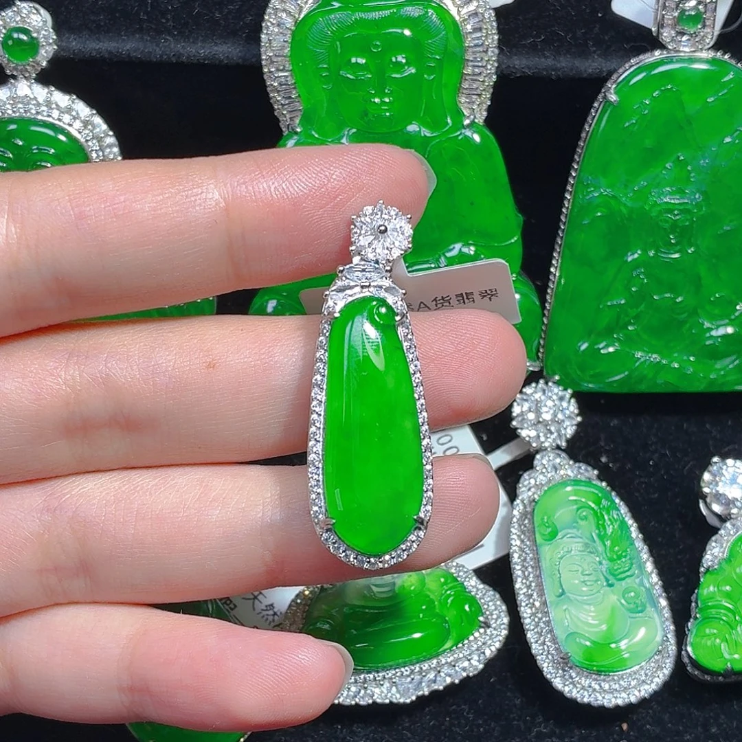 翡翠银S925镶嵌颈饰天然A货翡翠
