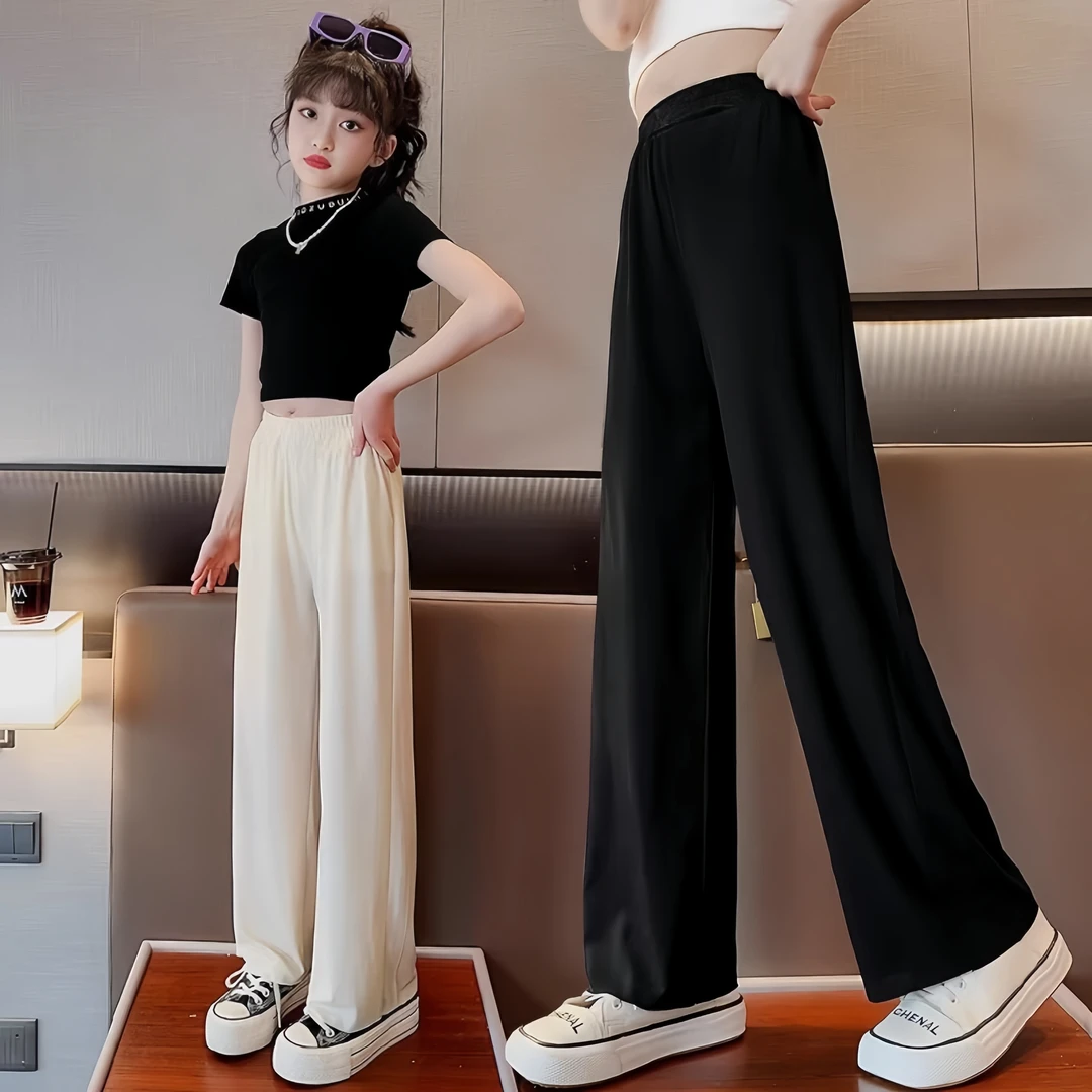 女童裤子夏季薄款2025新款儿童中大童夏装运动直筒阔腿裤防蚊裤