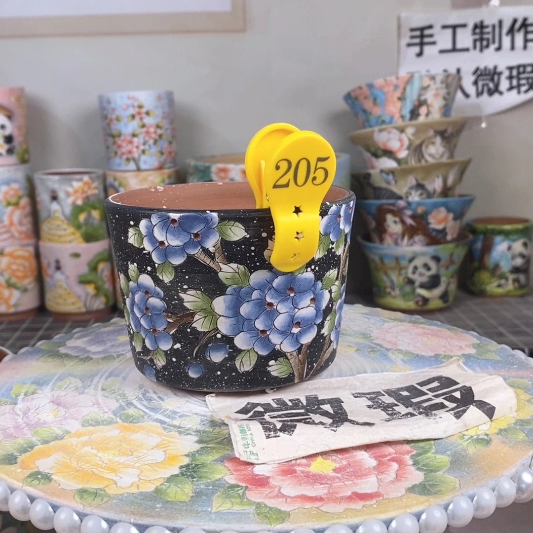 紫砂花盆红陶手绘花盆