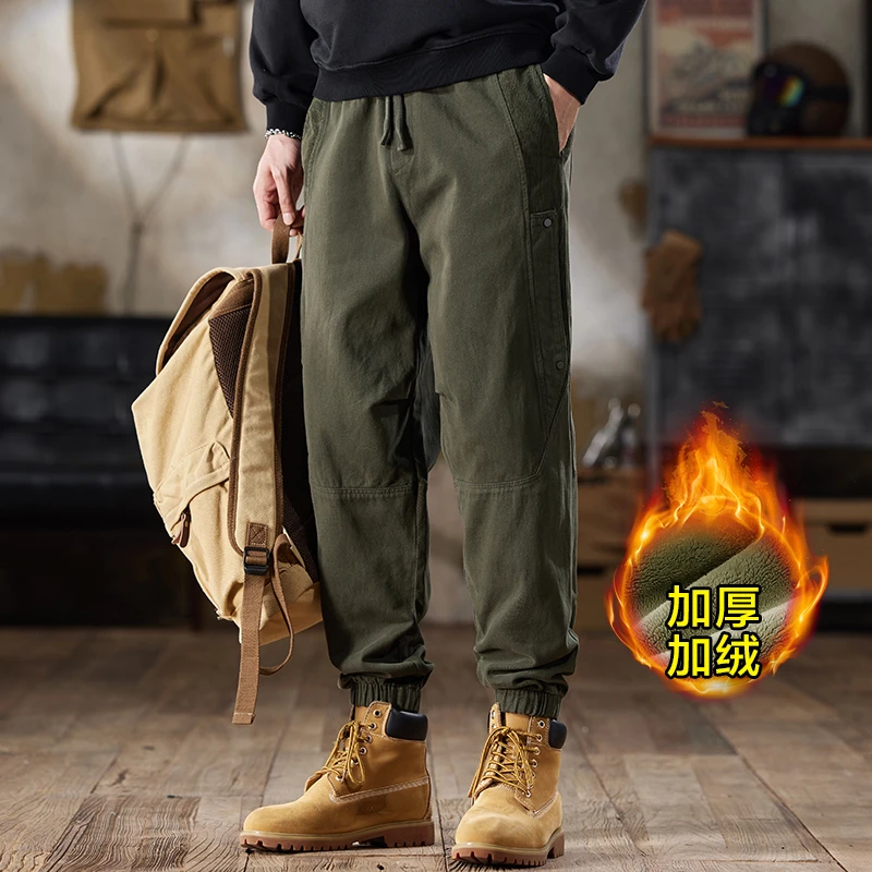 美式重磅工装裤子男士2025秋冬新款宽松潮流加绒休闲裤潮牌束脚裤