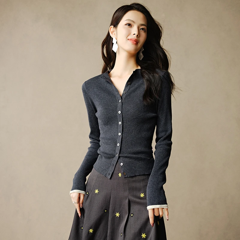 晚白【新品】2025春款内搭弹力针织开衫女显瘦百搭气质上衣24121651