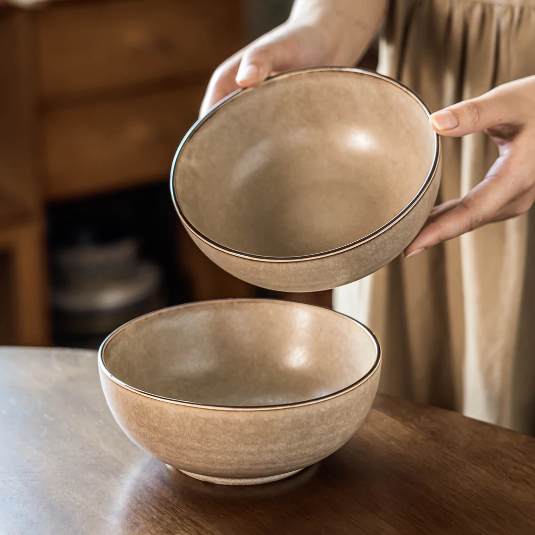 沙拉碗高颜值做旧陶瓷碗家用日式餐具菜碗水果沙拉碗拉面碗喝粥碗