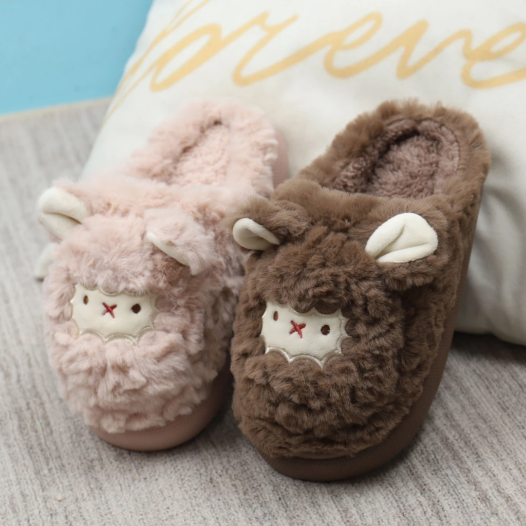 儿童卡通棉拖鞋男童冬季室内家居女童中大童软底防滑男孩毛毛拖鞋