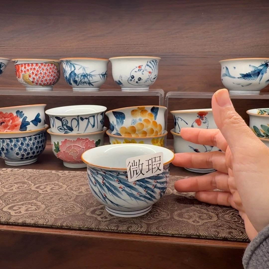 釉下手绘茶具微瑕