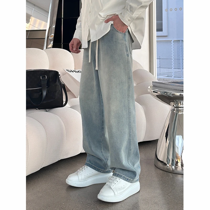 【时尚起易】夏季薄牛仔裤男女款休闲百搭宽松浅色复古垂感直筒裤男
