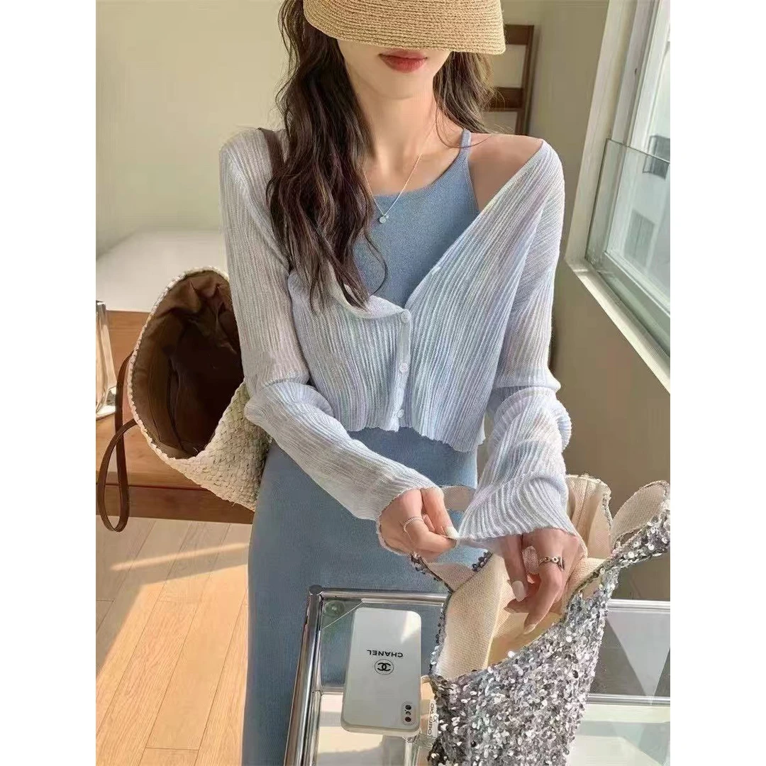 5065薄款针织防晒开衫女夏2025新款冰丝吊带外搭小衫罩衫短款上衣
