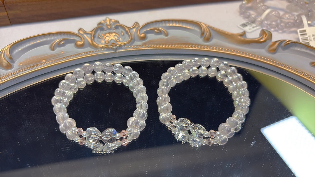 【流星蝴蝶梦】单圈粉水晶搭蝴蝶结款手手串3020