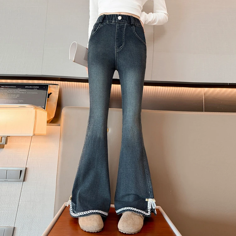 女童喇叭裤2025秋季新款6-12岁15岁修身牛仔裤洋气时髦大童微喇裤