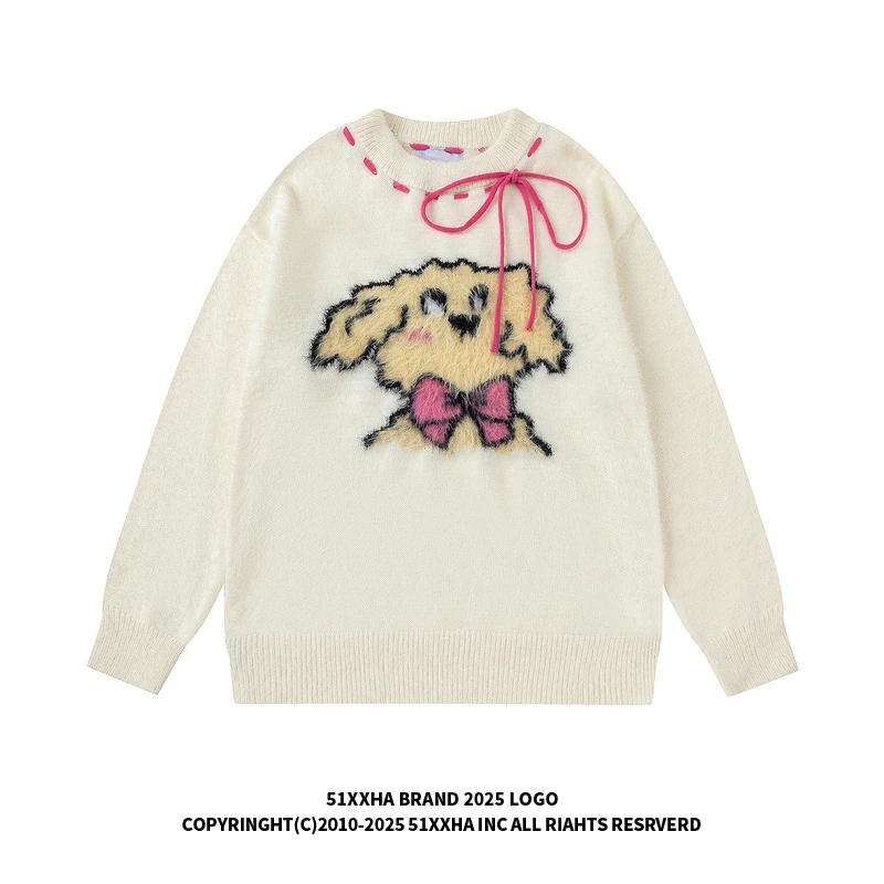 51嘻哈欧美vibe动物提花装饰袢针织衫线衣男女潮牌宽松马海毛毛衣