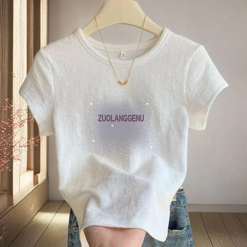 小个子短袖t恤女士夏季简约2025新款竹节棉大码显瘦圆领短款上衣