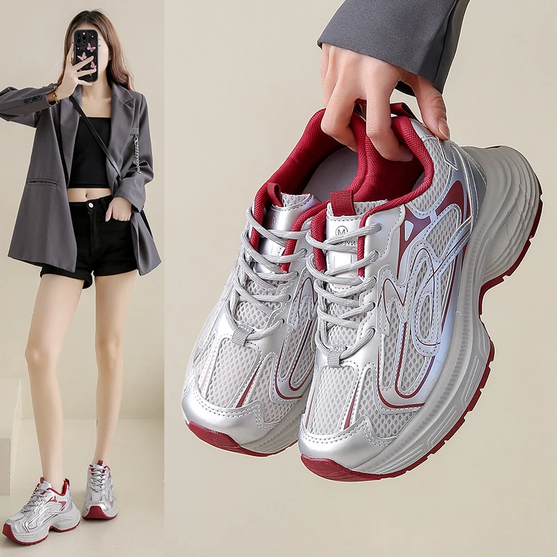 2025春季新款韩版透气老爹鞋女学生休闲鞋女厚底跑步女鞋