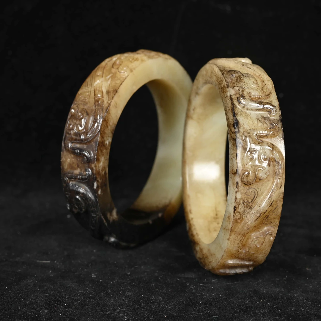 明代浮雕龙纹玉镯一对/XJ.101144/集萃斋