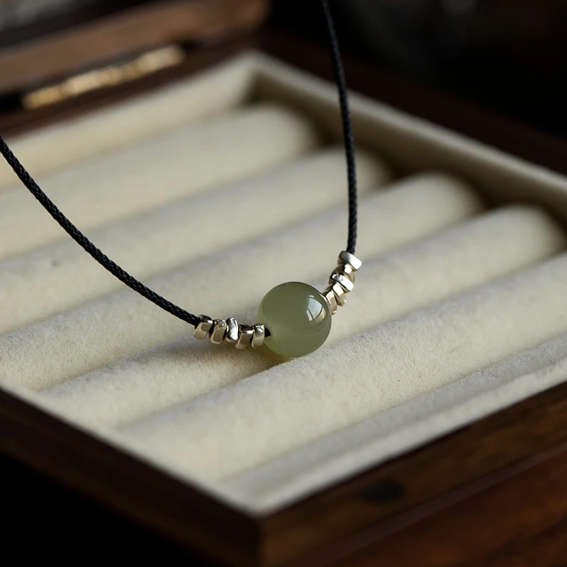 正宗和田玉专卖气质天然纯银锁骨链复古高级感手工碎银子项链