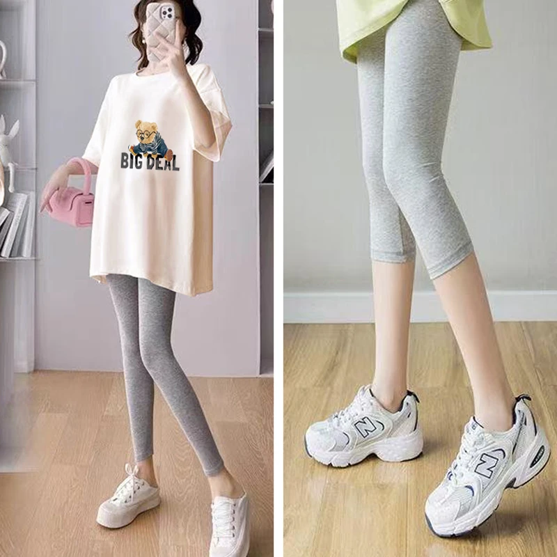 孕妇莫代尔打底裤子T恤外穿春夏季薄款七分九分小个子孕妇装