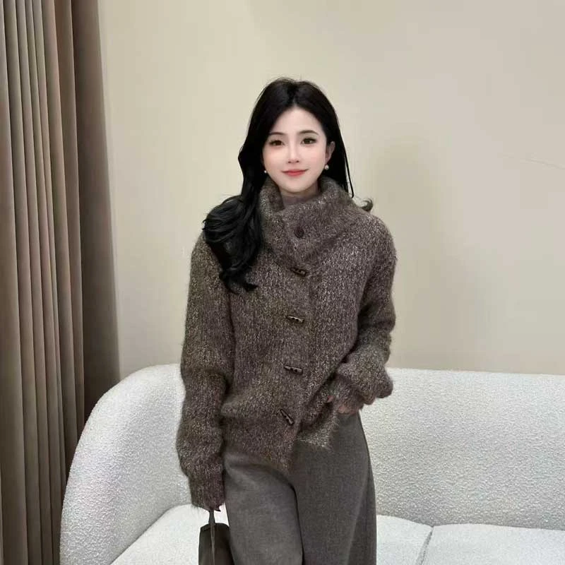 【柔软时光】设计感高领长袖针织衫女2025新款秋冬加厚百搭毛衣Z122