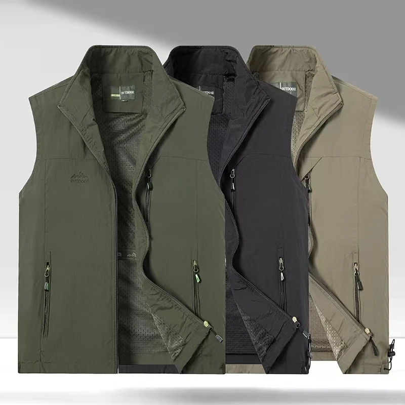 男士春夏款新款马甲户外透气钓鱼锦纶面料速干休闲高端网眼马夹