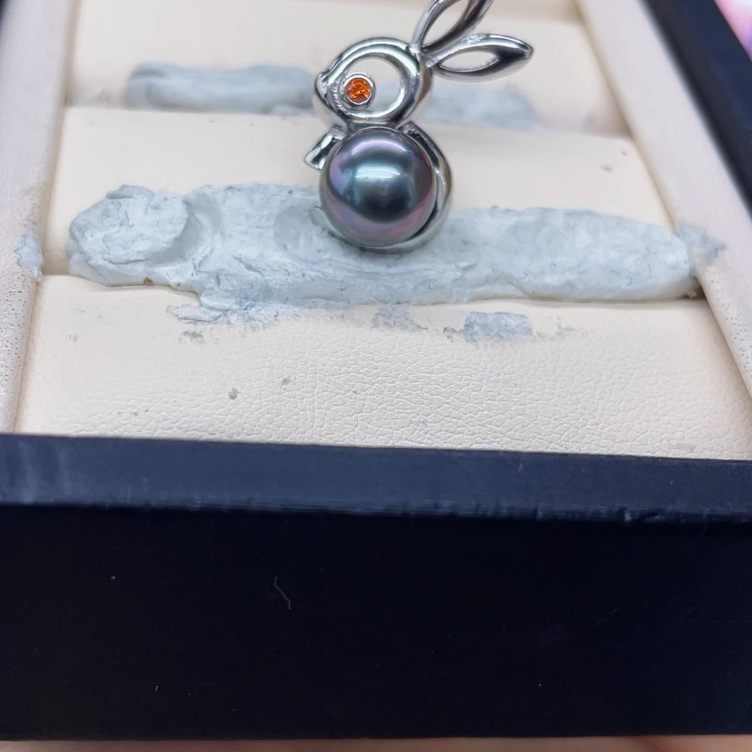 银S925镶嵌海水珍珠吊坠(不含链)大溪地妖紫色吊坠9mm