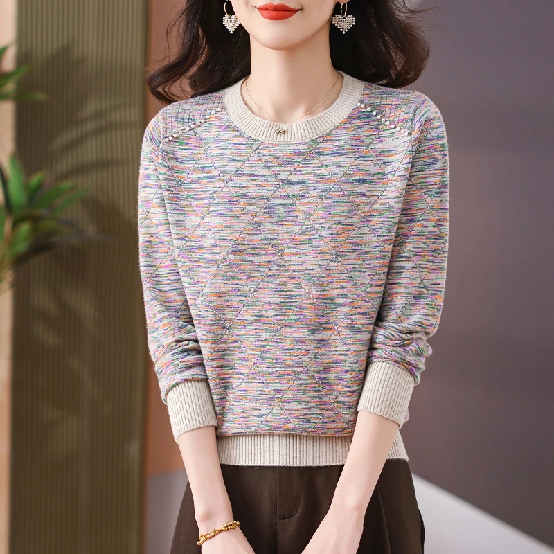 针织衫春秋新款长袖洋气时尚宽松圆领套头百搭韩版上衣